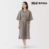【MUJI 無印良品】女速乾平織布七分袖洋裝 M 摩卡棕