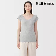 【MUJI 無印良品】女針織法式袖T恤 M 灰色