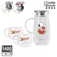 康寧PYREX SNOOPY史努比Watermelon曲線耐熱玻璃1壺2杯組