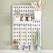 【好拾選物】壁掛式洞洞板/多功能掛架/浴室廚房壁掛收納架/免打洞掛架-白色 組合A款