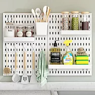 【好拾選物】壁掛式洞洞板/多功能掛架/浴室廚房壁掛收納架/免打洞掛架-白色 組合B款