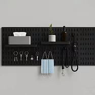 【好拾選物】壁掛式洞洞板/多功能掛架/浴室廚房壁掛收納架/免打洞掛架-黑色 組合J款