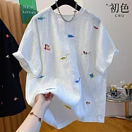 【初色】復古棉麻輕薄透氣襯衫-9款任選-13677(M-4XL可選) M H.白色