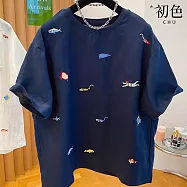 【初色】復古棉麻輕薄透氣襯衫-9款任選-13677(M-4XL可選) XL H.藏藍色