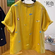 【初色】復古棉麻輕薄透氣襯衫-9款任選-13677(M-4XL可選) M H.黃色