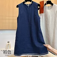 【初色】文藝簡約棉麻透氣長版背心-10款任選-13670(M-3XL可選) L G.藏青色