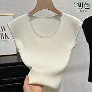 【初色】純色釘珠圓領無袖針織修身顯瘦馬甲背心上衣女上衣-共3色-11984(F可選) F 杏色