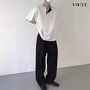 【AMIEE】撞色領口翻折絲滑休閒短袖上衣(男裝/KDTY-C527) L 白色