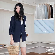【BODYAIR嚴選】經典老錢風天絲亞麻鈕釦襯衫(上衣.透氣.鬆軟.外套.CASUAL) L 深藍