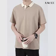 【AMIEE】港風復古短袖polo衫上衣(男裝/KDTY-A09) M 卡其色