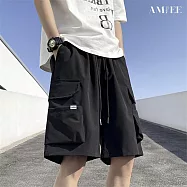 【AMIEE】美式寬鬆百搭直筒短褲(男裝/KDPY-K502) 2XL 黑色