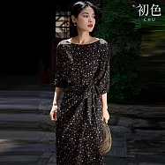 【初色】氣質碎花印花收腰顯瘦大圓領長袖連衣裙連身洋裝長洋裝-花色-13165(M-XL可選) M 花色