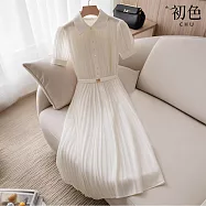 【初色】法式氣質收腰顯瘦金釦翻領短袖雪紡連衣裙連身洋裝長洋裝-白色-13226(M-2XL可選) M 白色