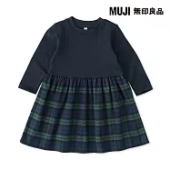 【MUJI 無印良品】幼兒雙面起毛法蘭絨套衫式長袖洋裝 80 暗藍格紋