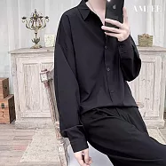 【AMIEE】韓版潮流休閒長袖襯衫上衣(男裝/KDTY-C24) L 黑色