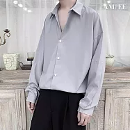 【AMIEE】韓版潮流休閒長袖襯衫上衣(男裝/KDTY-C24) L 灰色