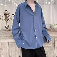【AMIEE】韓版潮流休閒長袖襯衫上衣(男裝/KDTY-C24) L 藍色