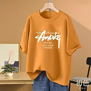 【初色】休閒風印花寬鬆大碼純色圓領短袖T恤-7款任選-11422(M-3XL可選) M B.薑黃色