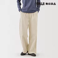【MUJI 無印良品】女節紗綾織打褶寬版褲 XL 象牙白