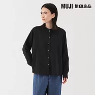 【MUJI 無印良品】女吉貝木棉混二重紗織長袖套衫 S 黑色