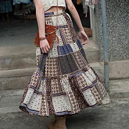 【AnZa】拼貼民族風波西米亞大擺半身裙長裙 FREE 圖片色