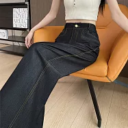 【MsMore】 天絲感闊腿牛仔褲高腰顯瘦寬鬆垂感直筒長褲# 125582 M 黑色