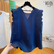 【初色】復古棉麻輕薄透氣翻領短袖襯衫-8款任選-13677(M-4XL可選) XL H.藏青色