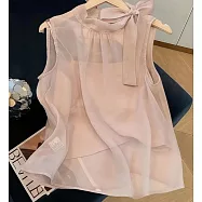 【MsMore】 法式蝴蝶結繫帶粉色無袖背心上衣# 125547 XL 玫紅色