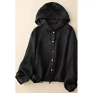 【MsMore】 棉麻大碼連帽寬鬆長袖透氣防曬衣外套空調衫# 125585 2XL 藏青色