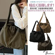 【Sayaka紗彌佳】霧光行袋|大容量休閒束口設計防潑水肩背斜背2用包 男女兼用 情侶包 -軍綠色