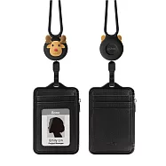 Bone 蹦克 頸掛伸縮識別證套-真皮黑 證件套 卡套 工作證套 真皮款-直式-麋鹿先生