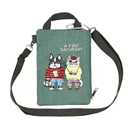 【Kusuguru Japan】日本眼鏡貓 手機包 可觸控手機斜背包 手拿包證件袋 背帶可調 - Animal Mode系列 -綠色