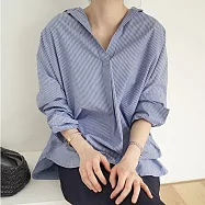 【MsMore】 韓國東大門條紋襯衫娃娃衫中長板長袖上衣# 125618 XL 彩色