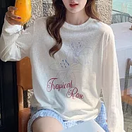 【MsMore】 防曬罩衫花朵印花長袖T恤上衣# 125649 M 白色