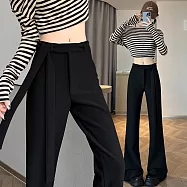 【MsMore】 黑色馬蹄褲高腰顯瘦休閒直筒西裝修身微喇綁帶喇叭褲# 125647 2XL 黑色