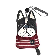 【Kusuguru Japan】日本眼鏡貓 票卡夾 零錢包 刺繡絨毛立體造型伸縮卷線票卡包 -Animal Mode系列 -鬥牛犬款