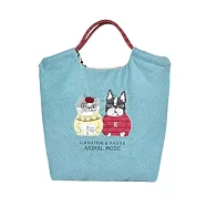 【Kusuguru Japan】日本眼鏡貓 緹花繩手柄刺繡羊毛感提包 購物包-三種用法的提/背包 - Animal Mode系列 -藍綠色