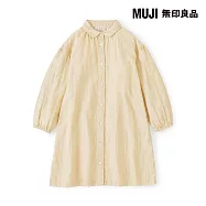 【MUJI 無印良品】兒童二重紗織標準領長袖洋裝 110 芥黃直紋