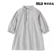 【MUJI 無印良品】幼兒二重紗織立領長袖洋裝 80 深灰直紋