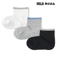 【MUJI 無印良品】兒童直角短襪三雙組 15~19cm 灰直紋
