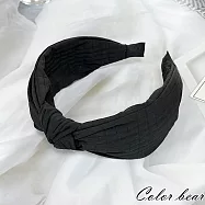 【卡樂熊】韓系寬版扭結格紋織布造型髮箍- 黑色