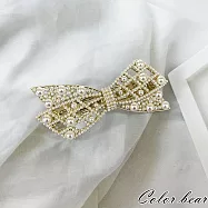 【卡樂熊】韓系優雅鑽羽蝶結造型彈簧夾/髮夾- 金色