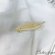 【卡樂熊】韓系優雅鑲鑽珍珠葉片造型彈簧夾/髮夾- 金色