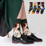 【AnZa】文藝油畫風休閒中筒襪(4入組) 圖片色