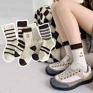 【AnZa】咖啡條紋透氣棉料休閒襪中筒襪短襪(5入組) 圖片色