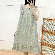 【AnZa】中大碼棉綢寬鬆居家服睡衣連身裙(5色) FREE 綠色小格子