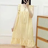 【AnZa】中大碼棉綢寬鬆居家服睡衣連身裙(5色) FREE 黃色小格子