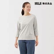 【MUJI 無印良品】女天竺船領七分袖T恤 S 淺灰