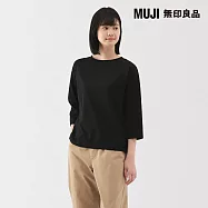 【MUJI 無印良品】女天竺船領七分袖T恤 M 黑色