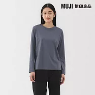 【MUJI 無印良品】女天竺圓領長袖T恤 S 煙燻藍